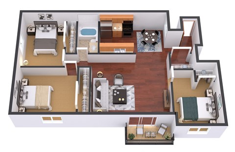 3 Bed 1 Bath Floor Plan View at Covington Place Apartments, St Cloud, 56301